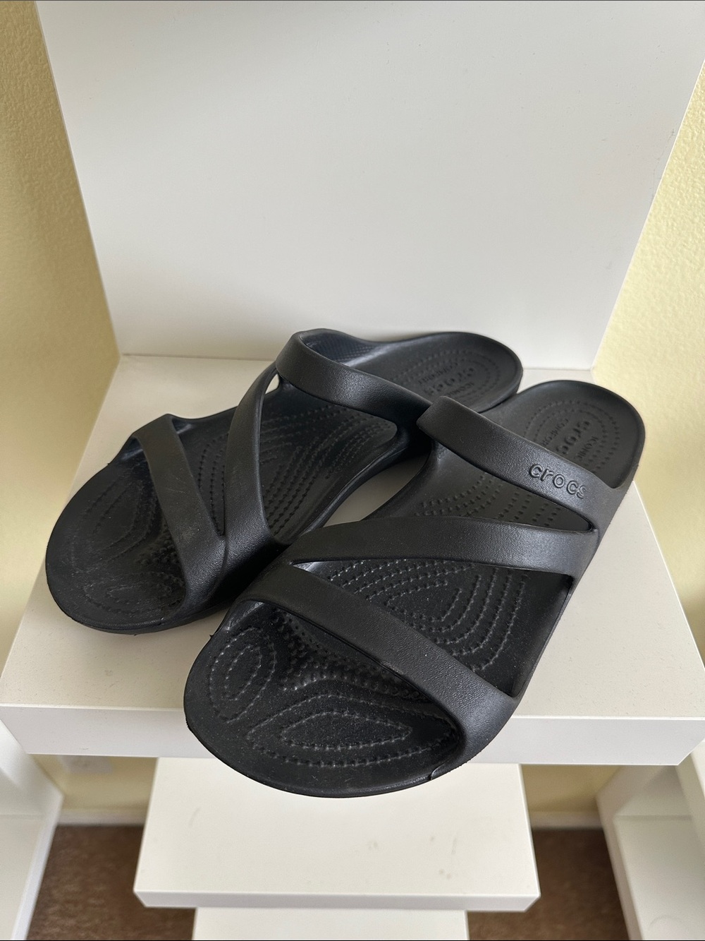 CROCS Women's Black Dual-Strap Slide Sandals